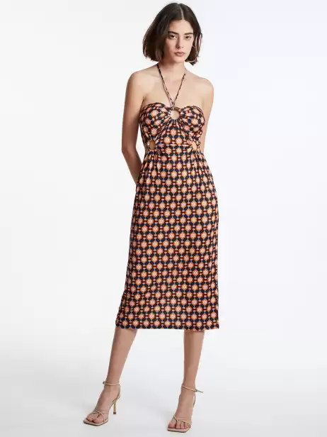 Floral Print A-Line Midi Halter Neck Dress - image 4