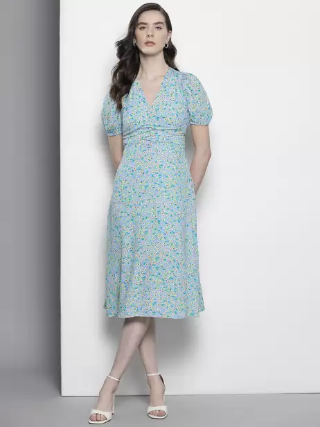 Floral Print A-Line Midi Dress - image 4