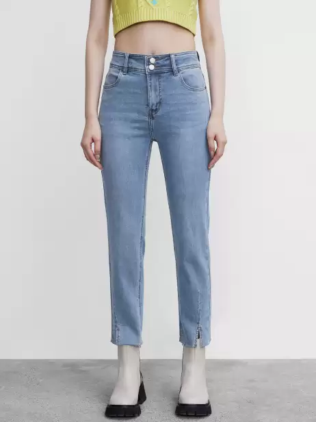 Straight Fit Slit Hem Jeans - image 4