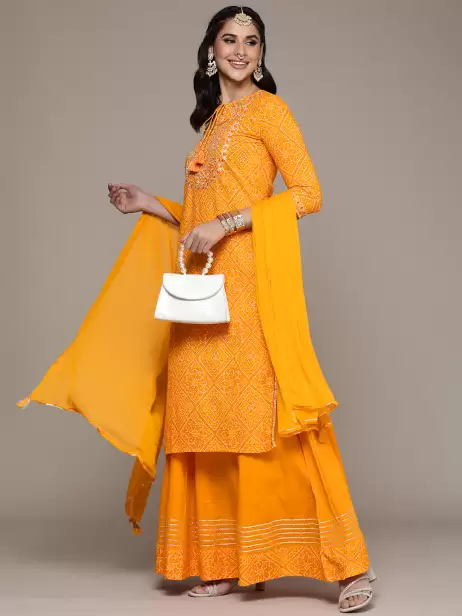 Women Printed Kurta with Palazzos With Dupatta - image 4