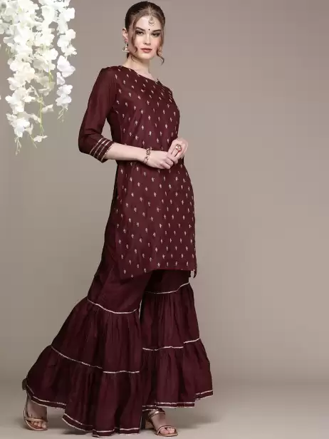 Women Embroidered Kurta with Sharara - image 4