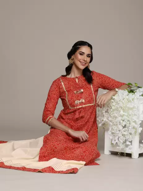 Women Printed Kurta with Skirt - image 4