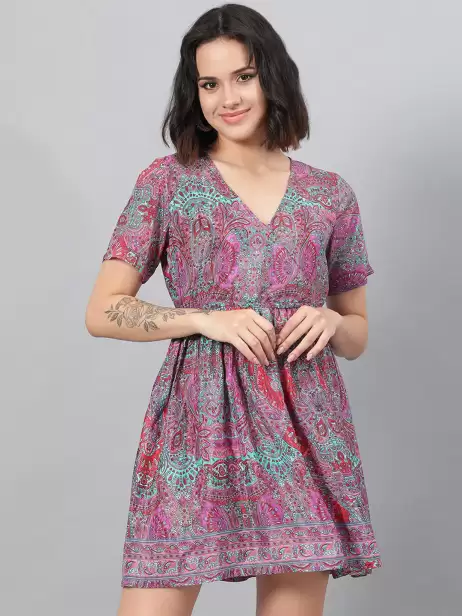 Printed Fit & Flare Mini Dress - image 4