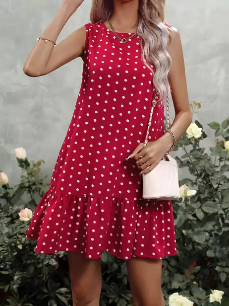 Polka Dot Print A-Line Dress - image 4