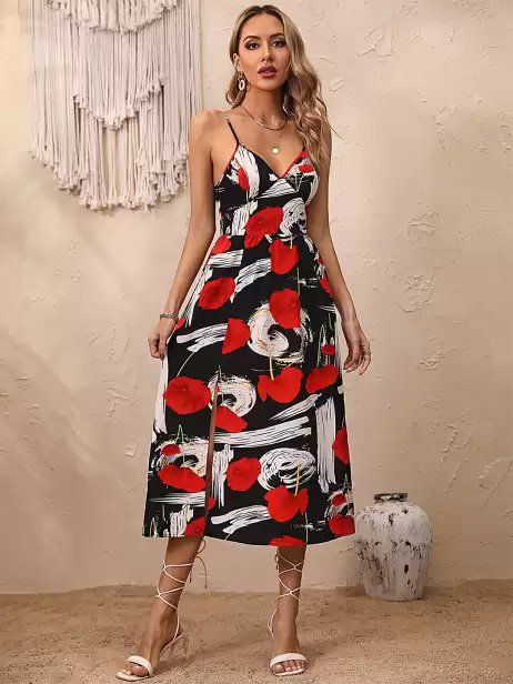 Floral Print A-Line Midi Dress - image 4