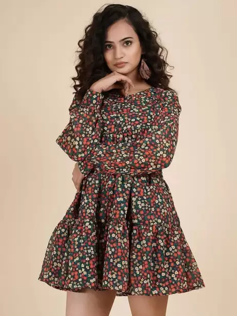 Floral Print Fit & Flare Dress - image 4