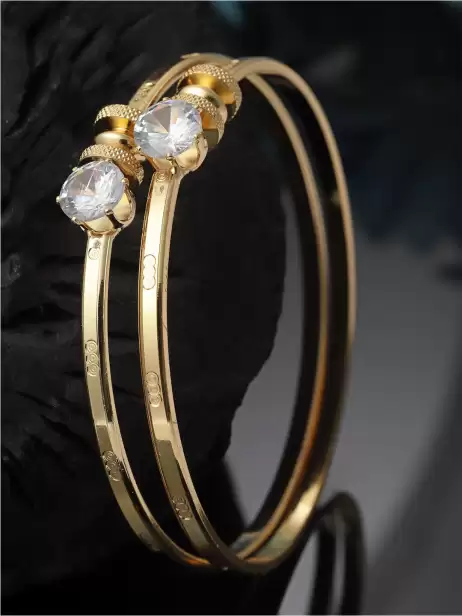 Women 2 Brass American Diamond Handcrafted Gold-Plated Bracelet - image 4