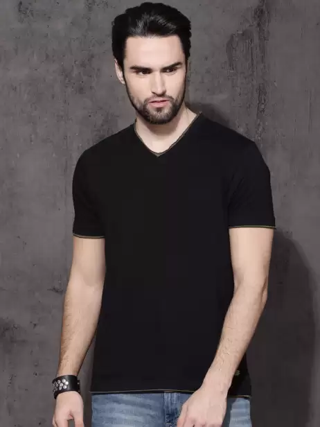 Pure Cotton T-shirt with Contrast Raw Edge - image 4