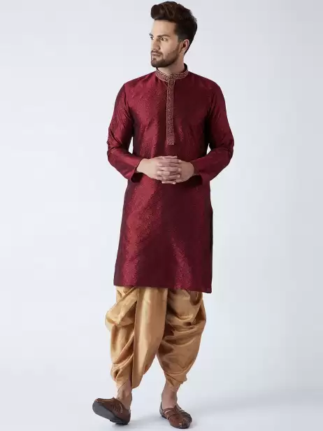 Men Self Design Kurta with Dhoti Pants - image 4