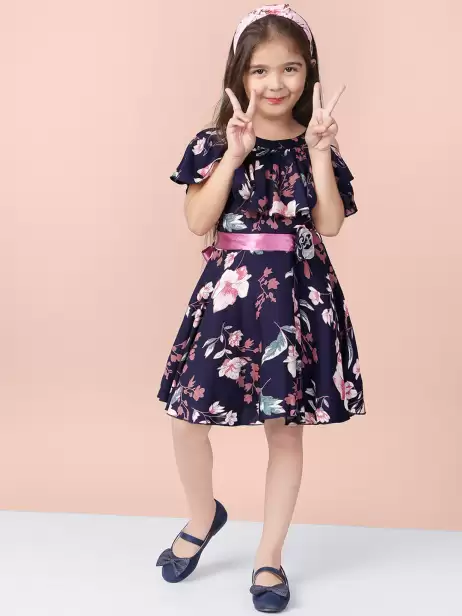 Girls Printed Fit and Flare Dress - image 4