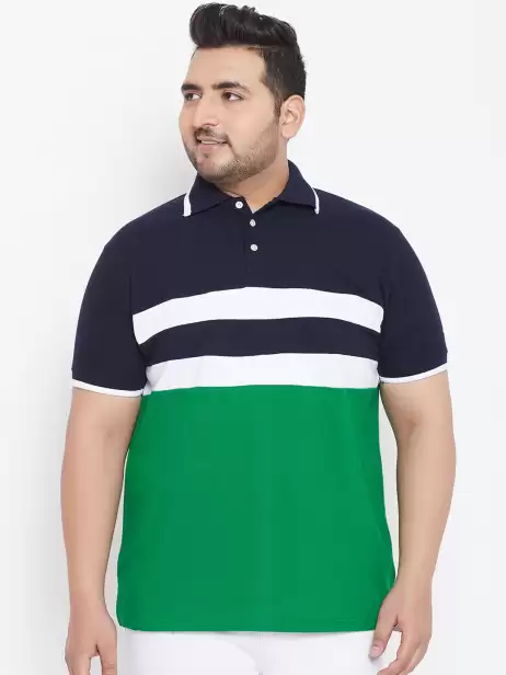 Plus Size Colourblocked Polo Collar Pure Cotton T-shirt - image 4