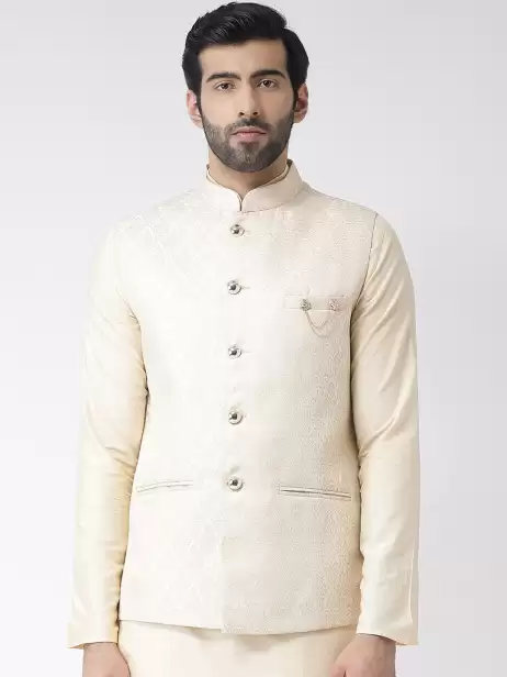 Men Woven Design Nehru Jacket - image 4