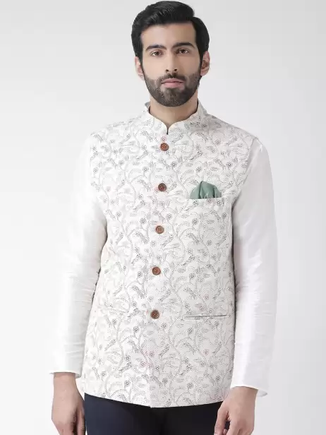 Men Printed Pure Cotton Nehru Jacket - image 4
