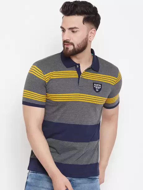 Striped Polo Collar T-shirt - image 4