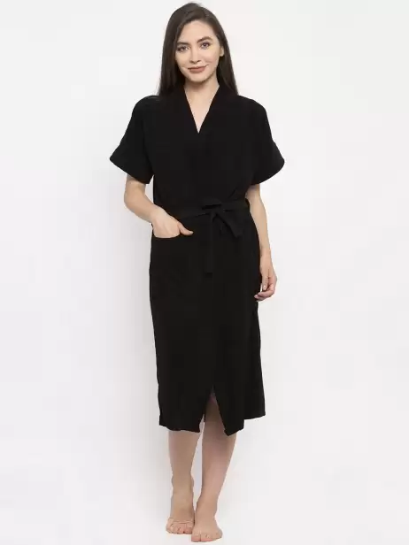 Women Solid Bathmusic Bath Robe - image 4