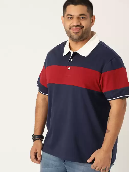 Plus Size Colourblocked Polo Collar Pure Cotton T-shirt - image 5