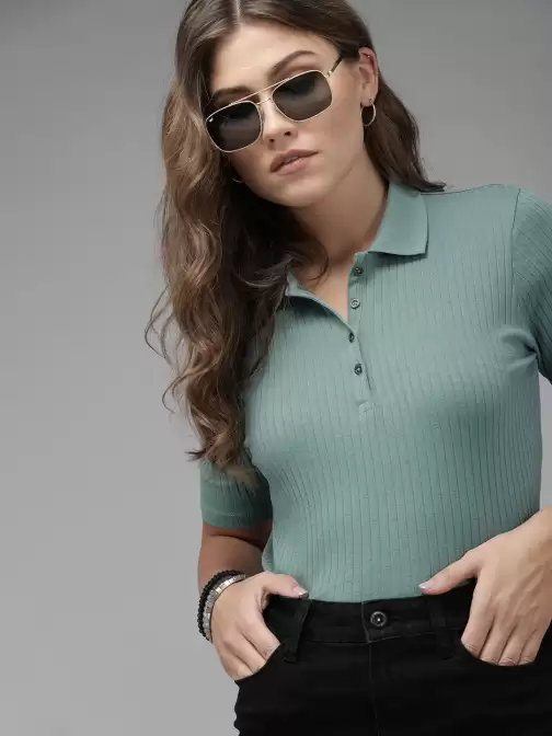 Ribbed Polo Collar T-shirt - image 5