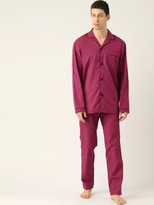 Men Solid Cotton Night suit - image 5