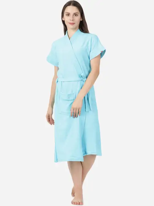 Women Solid Cotton Bath Robe - image 5