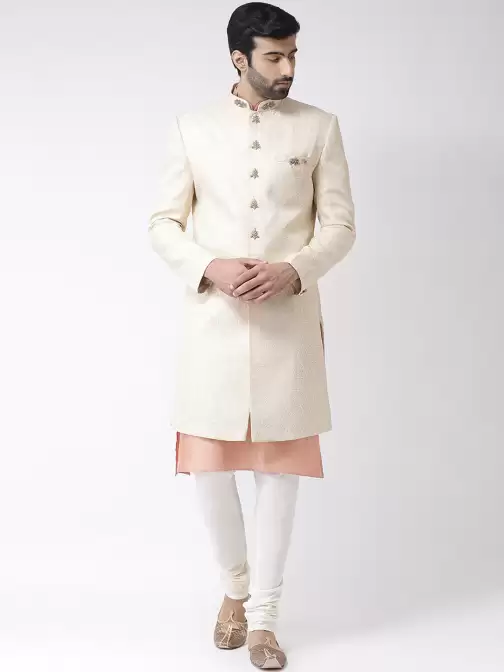 Men Woven Design Sherwani Set - image 5