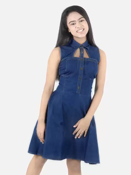 Girls Denim Tie-Up Neck Dress - image 5