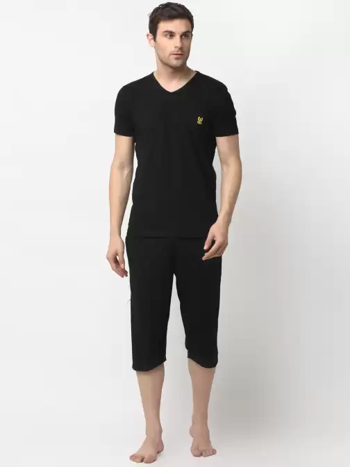 Men Solid Night suit - image 5
