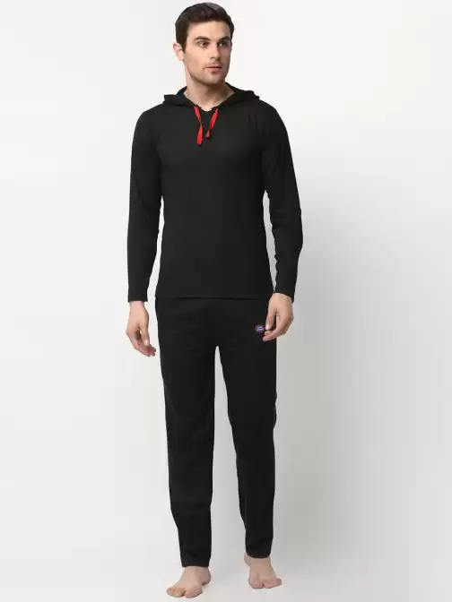 Men Solid Night suit - image 5
