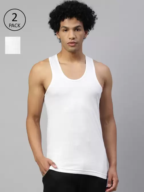 Men Pack Of 2 Solid Pure Cotton Gym Vest - image 5