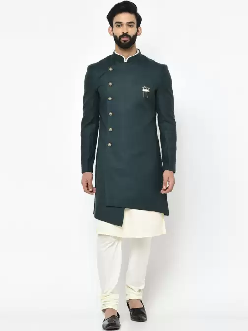 Men Solid Cotton Sherwani Set - image 5