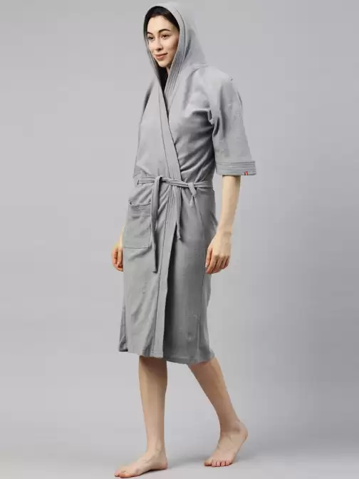 Women Solid Cotton Bath Robe - image 5