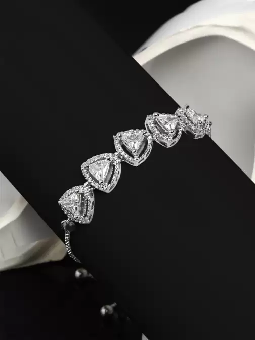 Women American Diamond Rhodium-Plated Wraparound Bracelet - image 5