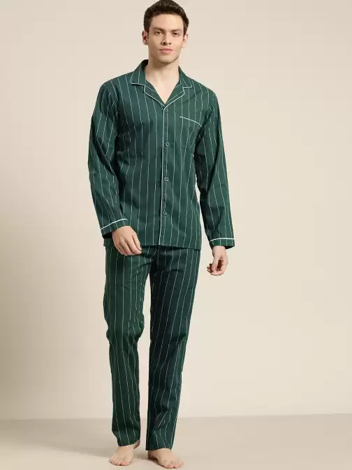 Men Cotton Striped Pyjama Set - image 5