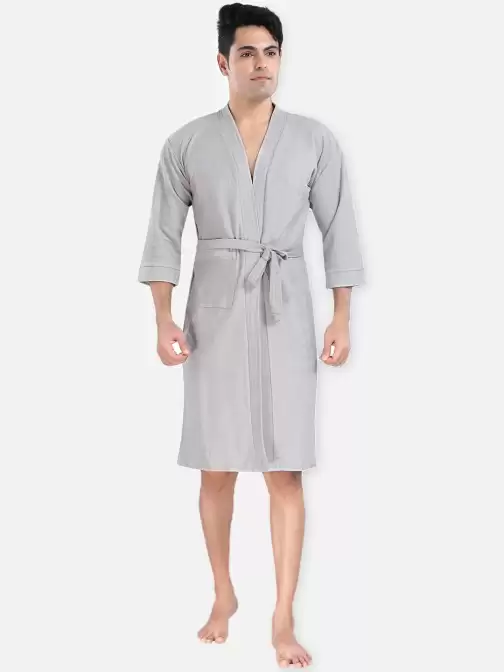 Men Solid Bath Robe - image 5