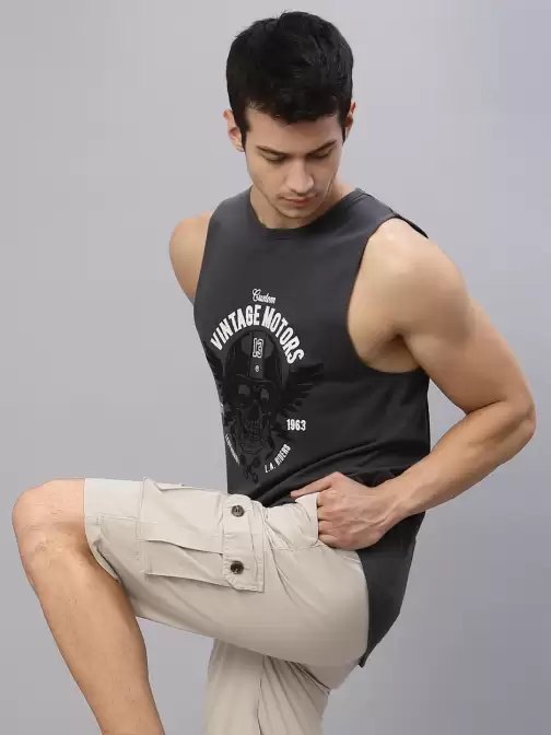 Men Printed Slim-Fit Cotton Gym Vests - image 5