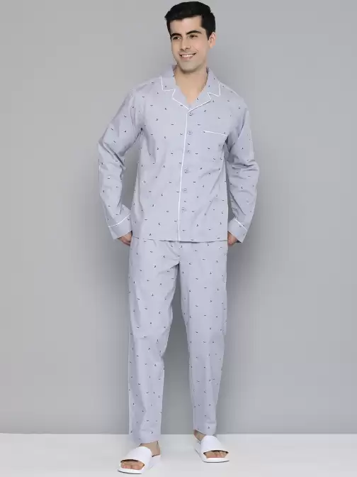 Men Grey Printed Night suit - image 5