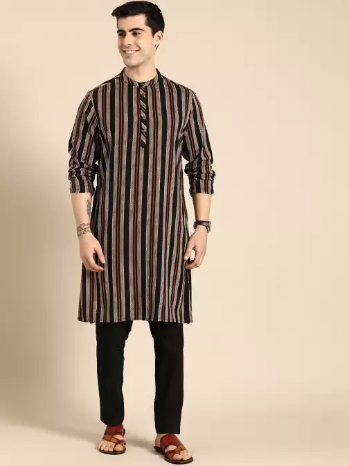 Men Striped Kurta with Trousers - image 5