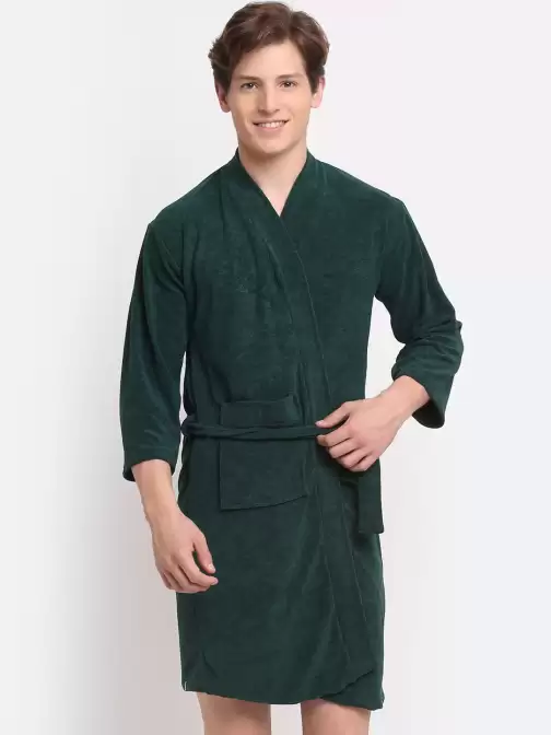 Men Solid Bath Robe - image 5