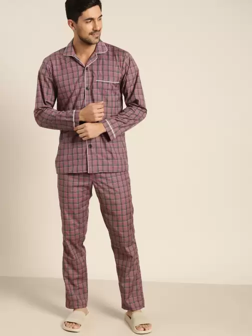 Men Cotton Checked Nightsuit - image 5