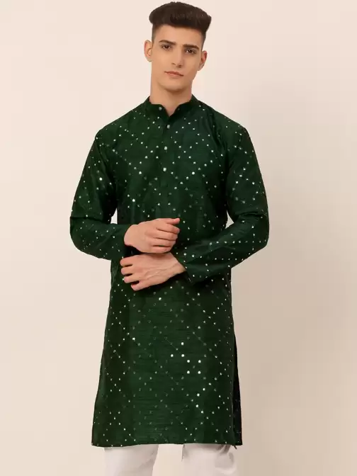 Men Green Mirror Work Kurta - image 5