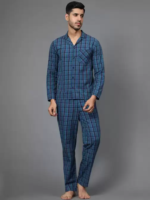 Men Checked Night suit - image 5