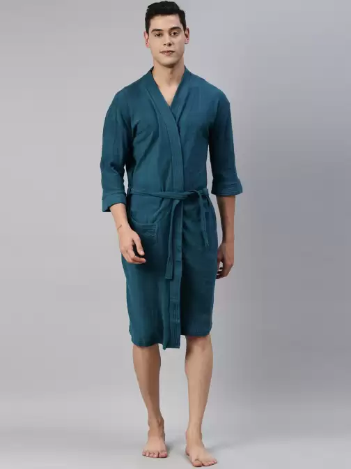 Men Solid Bath Robe - image 5