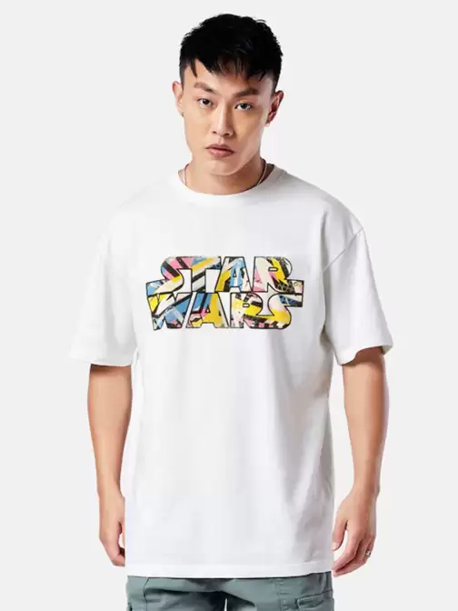 Men Star Wars Typography Printed Loose T-shirt - image 5