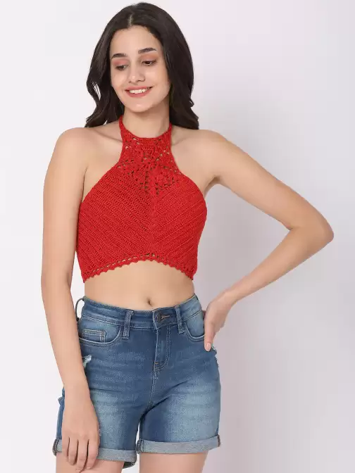 Women Solid Crochet Bikini Swim Tops - image 5