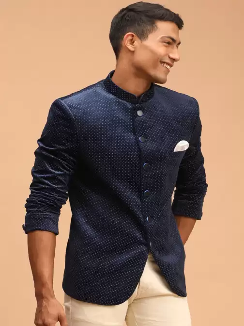 Men  Printed Slim-Fit Bandhgala Blazers - image 5