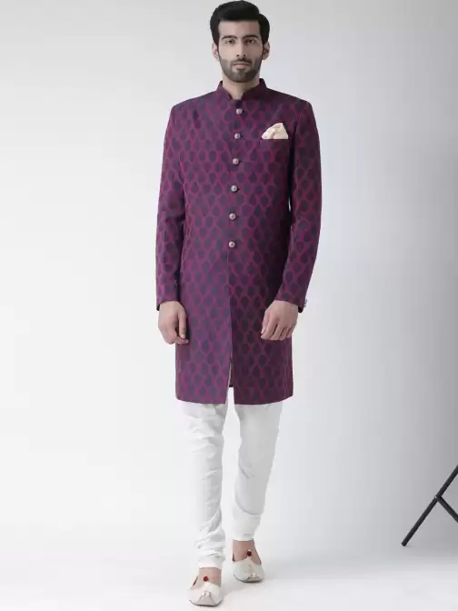 Men Woven Design Sherwani Set - image 5