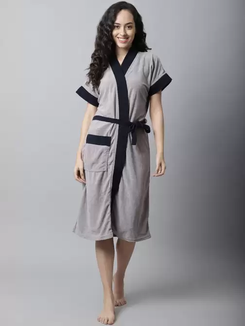 Women Solid Bath Robe - image 5