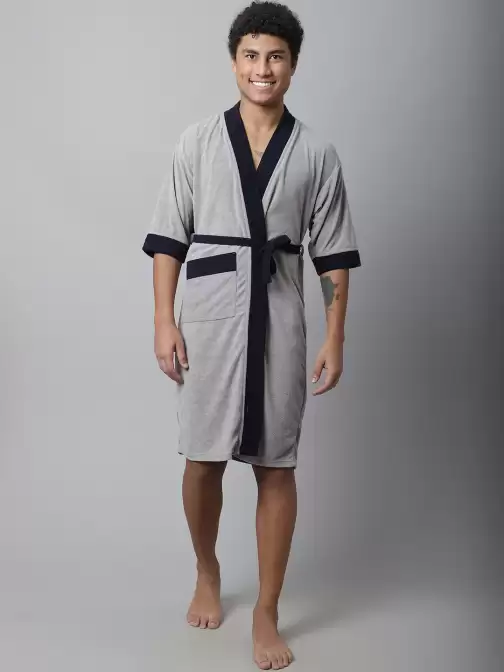 Men Solid Bath Robe - image 5
