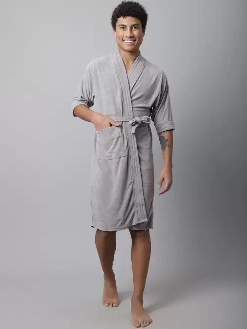 Men Solid Bath Robe - image 5