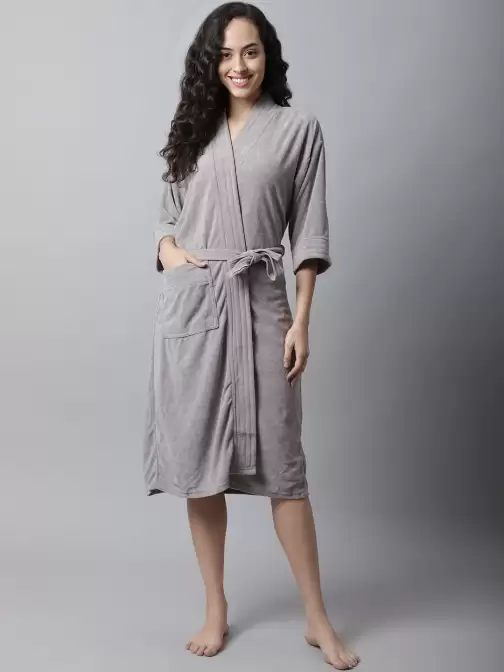 Women Solid Bath Robe - image 5