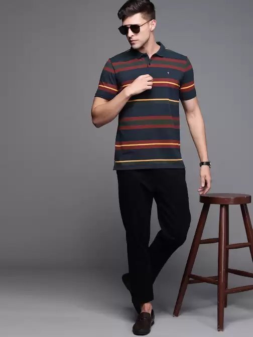 Men Striped Polo Collar T-shirt - image 5